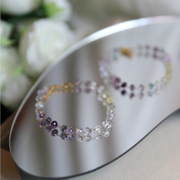 18K Gold Plated Minimalist Rainbow Fluorite Bracelet - Picture 11 of 11